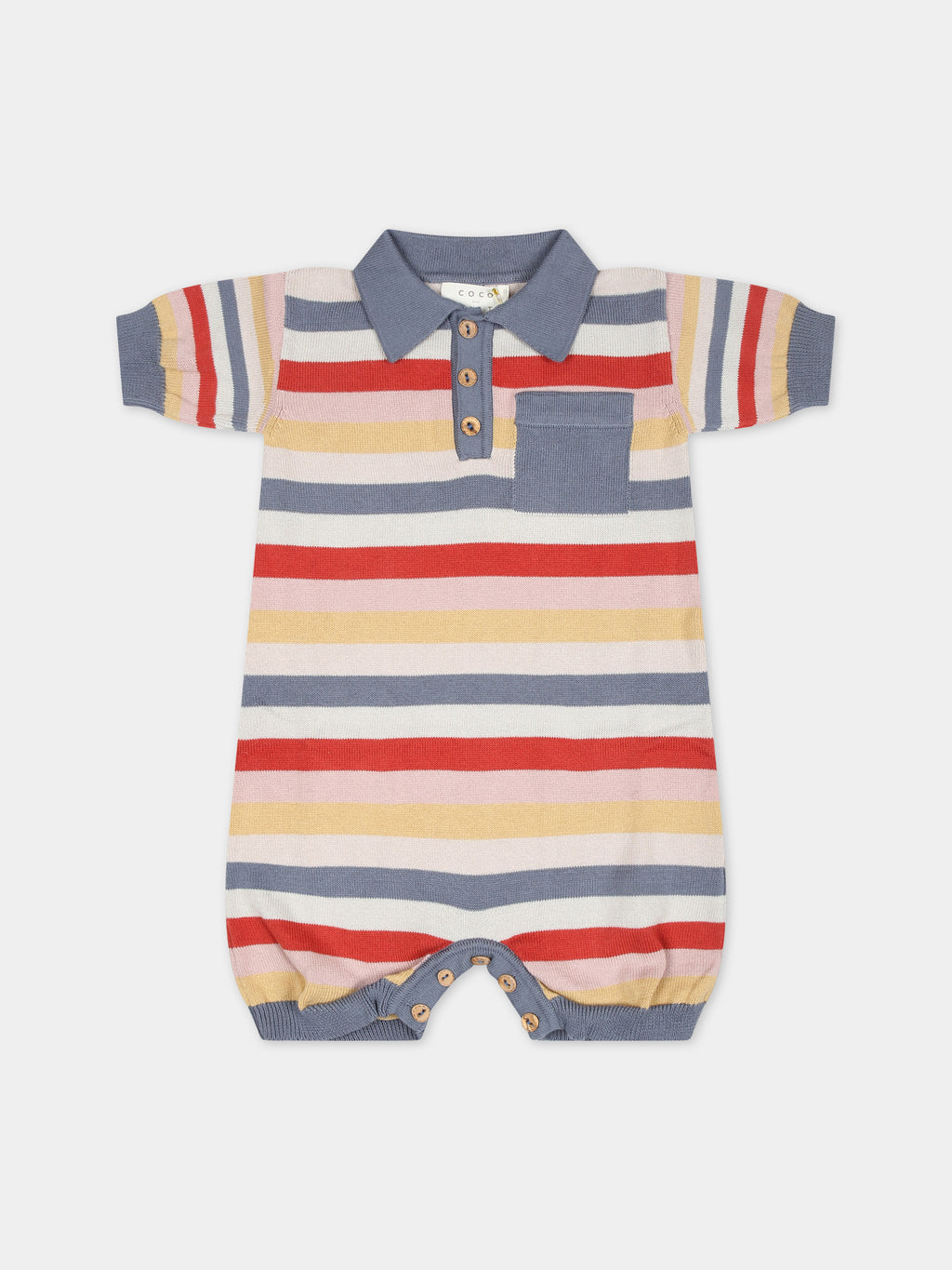 Multicolor romper for baby boy with striped pattern